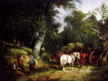  ye Painting - Carting Timber In The New Forest rural scenes William Shayer Snr
